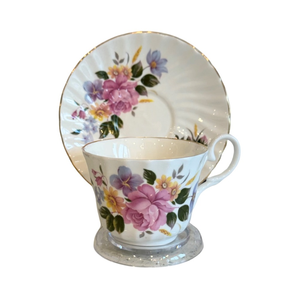 Allyn Nelson English Fine Bone China Floral Teacup and Saucer Set